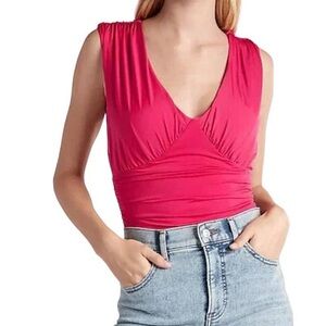 🩷🎀Express Body Contour Compression Empire V-Neck Bodysuit Hot Pink XS NWT